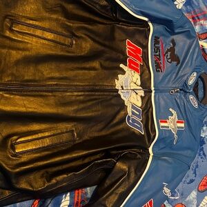 Leather Racing Jacket - Black & Blue